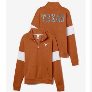 Victoria's Secret Orange Half Zip Pull Over Texas College Sweater